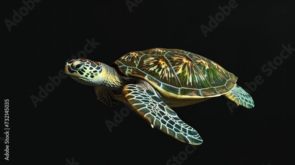 Fototapeta Green Sea Turtle in the solid black background