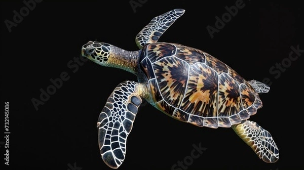 Fototapeta Hawksbill Turtle in the solid black background