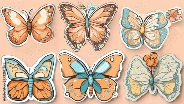 Obraz Digitally generated image of set of butterflies