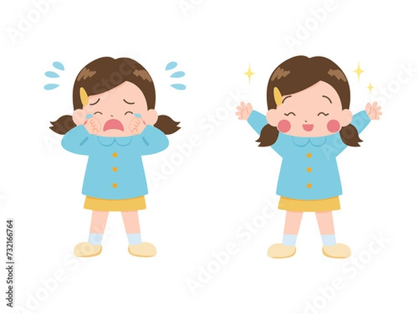 Fototapeta 泣いている女の子と笑顔の女の子のセット