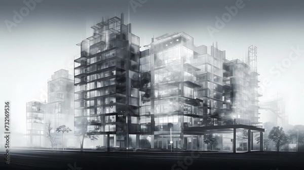 Obraz Modern multi storey house. Neural network AI generated art