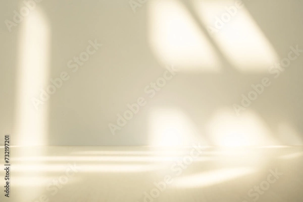 Obraz Wall interior autumn background, studio, and backdrops show products. with shadow leaf color beige background for text insertion and presentation of product	