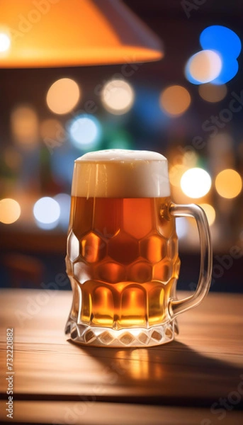 Fototapeta Beer. Glass. Table. Drink. Beverage. Refreshment. Pub. Brewery. Lager. Foam. Cheers. Alcohol. Ale. Cold. Refreshing. Bar. AI Generated.
