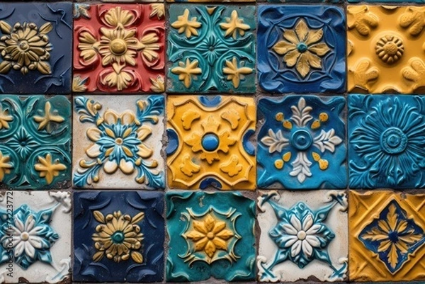Obraz Beautiful colourful handmade ceramic tile with various ornament.