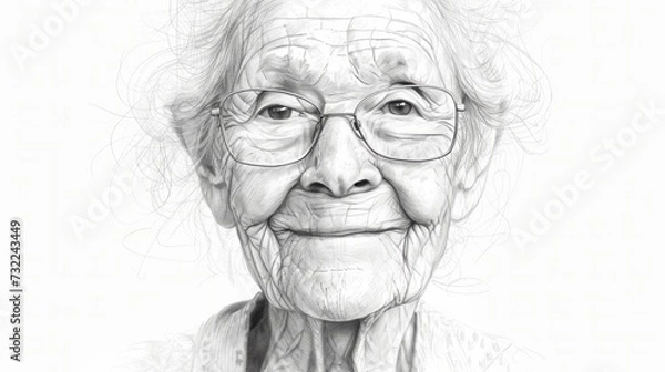 Fototapeta Portrait of an elderly person with a wise and weathered face, captured in a black-and-white image, showcasing the artistry of aging and the depth of life experience