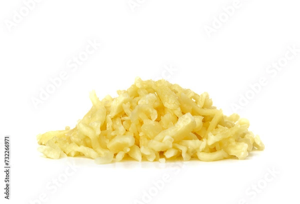 Obraz Shredded mozzarella cheese on white background