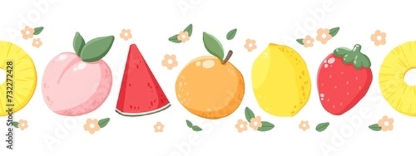 Obraz seamless border with fruit, for cards or fabric. Fruit border. Hand draw.