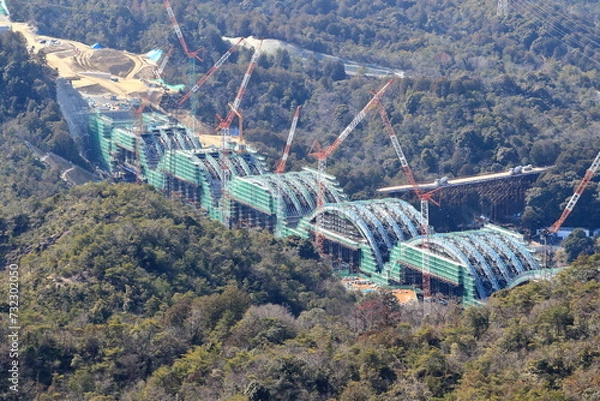Obraz 山中の高速道路の建設風景