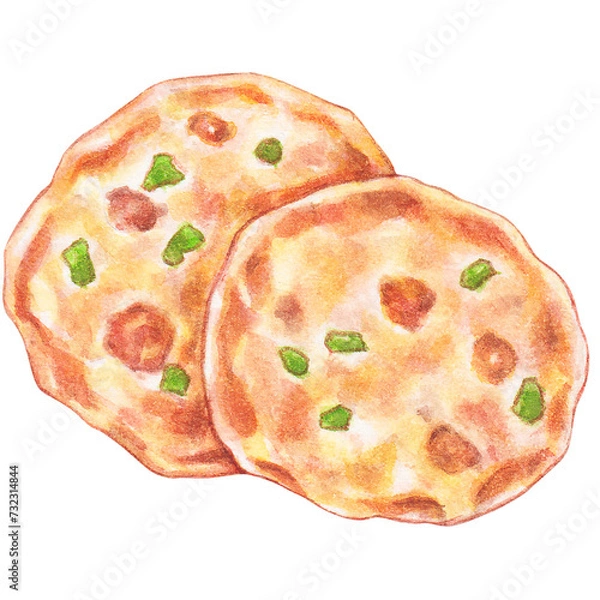 Obraz tandoori naan watercolor style, snacks and appetizers food