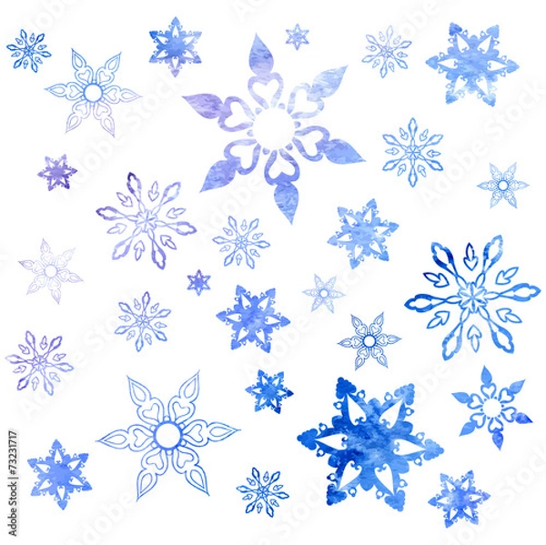 Obraz Set of watercolor snowflakes. Vector illustration.