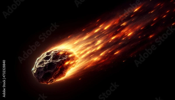 Fototapeta Intense comet tail igniting with flames in space.
Generative AI.