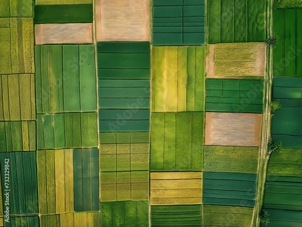 Obraz Top-down view of patchwork fields of crops in agricultural regions