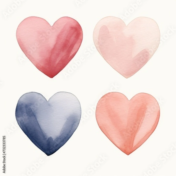 Fototapeta Cœur watercolor abstraites simples formes non uniformes tas poussiéreux dans le style d'un graphiste minimaliste