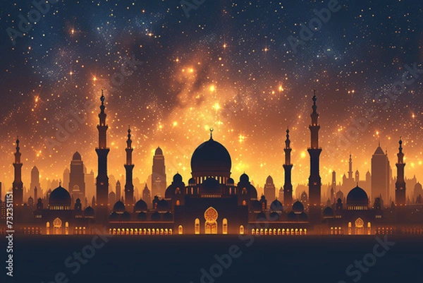 Obraz Ramadan Kareem greeting card banner poster design with moon and Mosque minar 