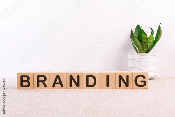 Fototapeta BRANDING word made with building blocks on a light background