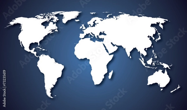 Fototapeta World map countries white with blue gradient background