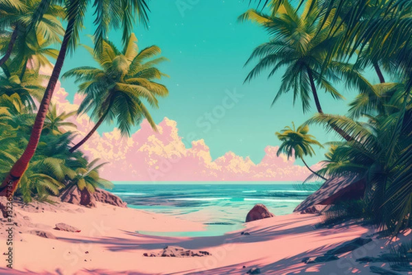 Fototapeta Drawing tropical beach summer background. Graphic illustration design. Generative ai.