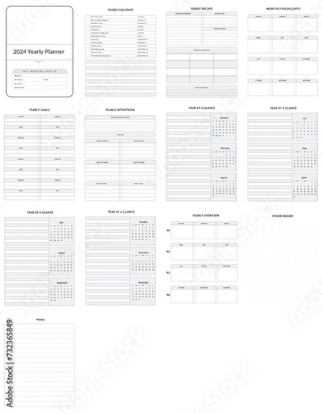Obraz Editable 2024 Yearly Planner Kdp Interior printable template Design.
