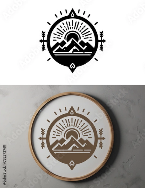 Obraz Black Adventure Badge in Circle White Signboard. adventure badge design. Mountains labels. Mountain Stamp. Mountaineering, climbing, hiking vector illustration. 
