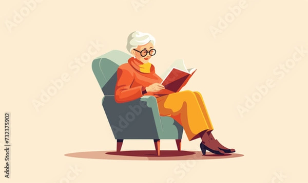 Fototapeta Grandmother is reading a book. Vector illustration