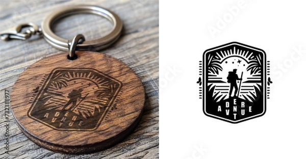 Obraz Hiking Key Chain. adventure badge design. Mountains labels. Mountain Stamp. Mountaineering, climbing, hiking vector illustration. 