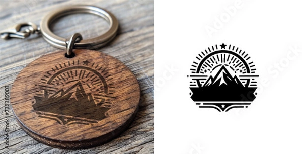 Obraz Black Mountain Key Chain. adventure badge design. Mountains labels. Mountain Stamp. Mountaineering, climbing, hiking vector illustration. 