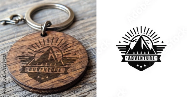 Obraz Black Mountain Key Chain. adventure badge design. Mountains labels. Mountain Stamp. Mountaineering, climbing, hiking vector illustration. 