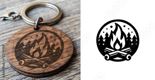 Obraz Black Campfire Key Chain. adventure badge design. Mountains labels. Mountain Stamp. Mountaineering, climbing, hiking vector illustration. 