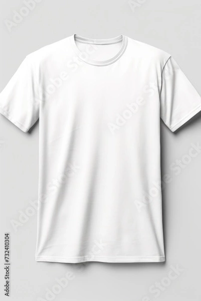 Fototapeta A white t-shirt is hanging on a wall. This image can be used to showcase clothing or to represent minimalistic style