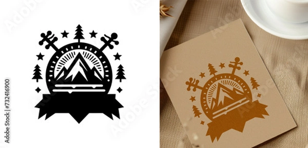 Obraz Mountain Stamp. adventure badge design. Mountains labels. Mountain Stamp. Mountaineering, climbing, hiking vector illustration. 