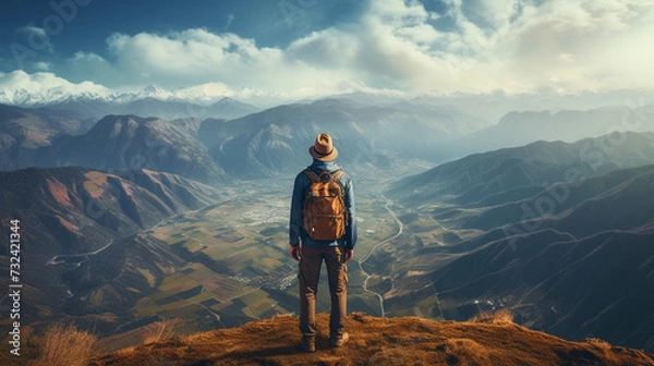 Fototapeta person on the top of mountain