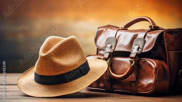 Fototapeta old suitcase with hat 