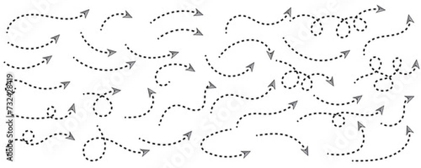 Fototapeta Curved dotted arrow. Zigzag arrow stripes design with dotted lines. Pointers to the wire, up, down. Curved line. Vector illustration.