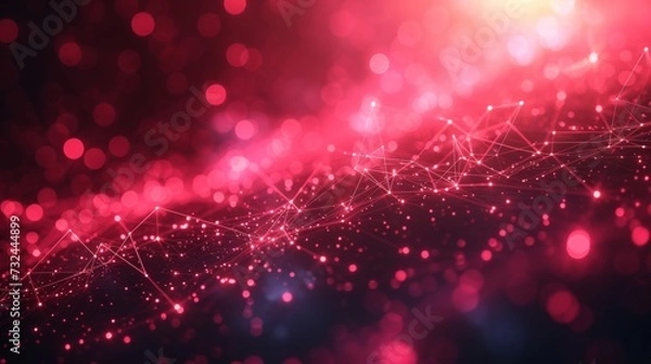 Fototapeta Experience the fusion of art and technology with our red-themed digital background, featuring a complex network of glowing plexus lines and futuristic neon lights.