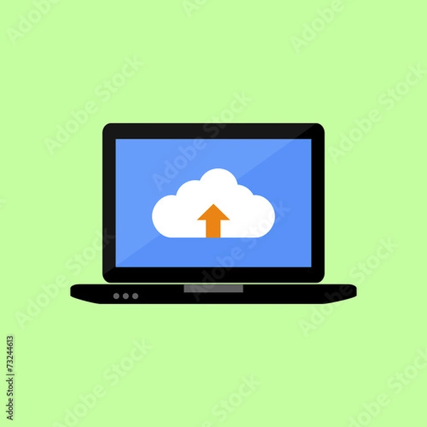Fototapeta Flat style laptop with cloud uploading
