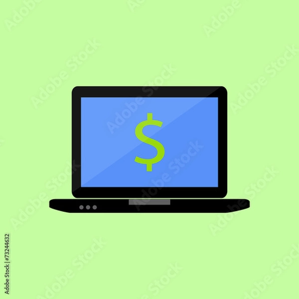 Fototapeta Flat style laptop with dollar