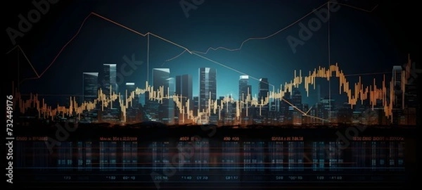 Fototapeta Data flow chart over big modern city