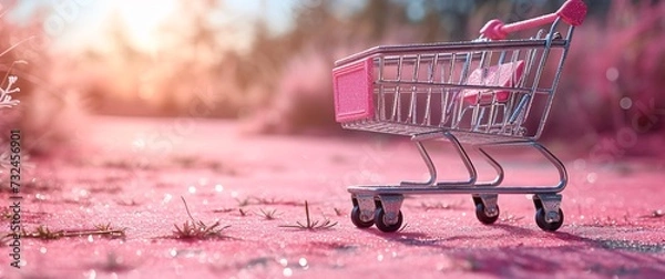 Obraz Pink Shopping Cart on Pink Ground: A Catchy and Optimized Adobe Stock Title for the Latest Trend in Shopping Generative AI