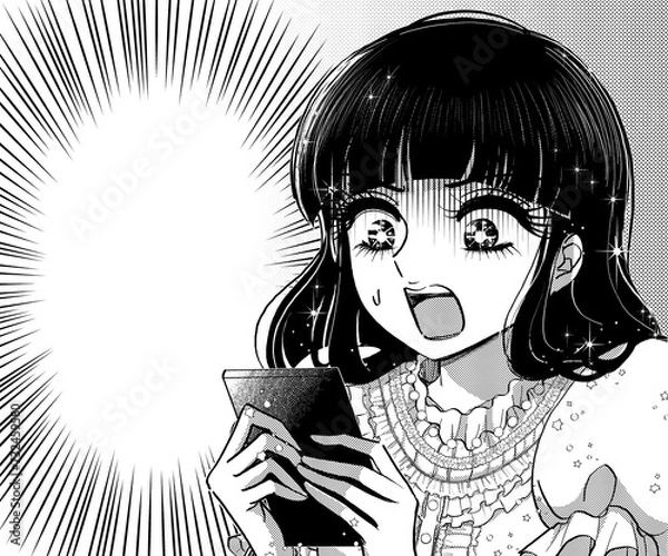 Obraz 炎上！スマホを持って焦るお嬢様の少女漫画風イラストバナー