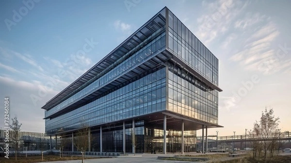 Fototapeta AI generated illustration of a majestic modern building standing proudly in a natural setting