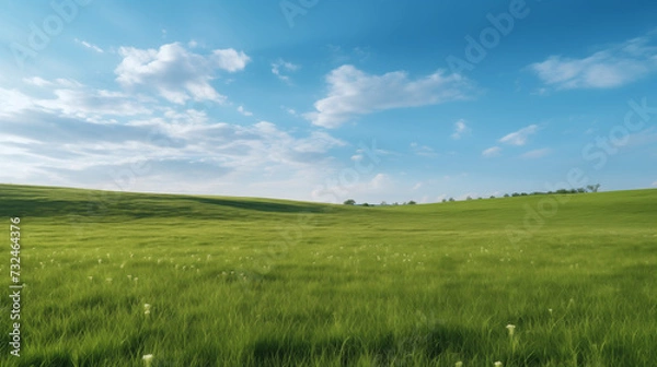 Fototapeta 푸른 하늘 아래 펼쳐진 싱그러운 초원의 평화로운 풍경
