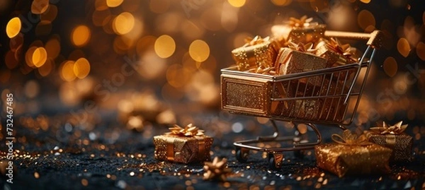 Obraz Golden Gift Cart Generative AI