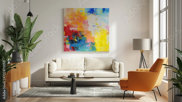 Fototapeta 현대적인 거실 인테리어와 조화를 이루는 화려한 추상화