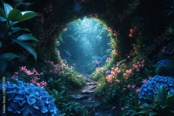 Obraz April Showers Bring May Flowers: A Magical Forest of Bluebells and Lilacs Generative AI