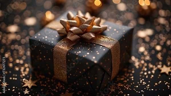 Fototapeta Golden Gift Wrapped in Black: A Holiday Present with a Twist Generative AI