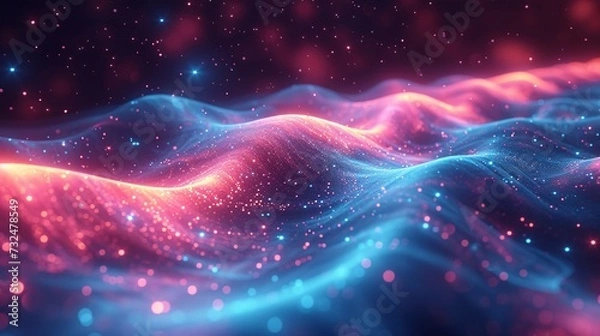 Obraz Pink and Blue Waves of Light: A Colorful Spectacle for the Month of Love Generative AI