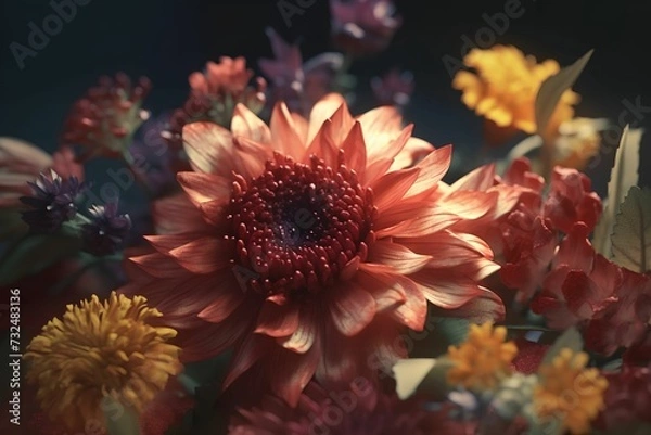 Obraz AI generated illustration of a colorful assortment of flower blooms, arranged without stems
