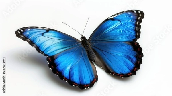 Fototapeta Sky Dance Blue Butterfly in Flight on a White Isolated Canvas