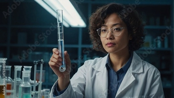 Fototapeta Japanese Researcher Analyzes Luminescent Solution