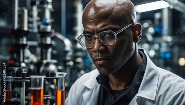 Fototapeta Black Scientist Analyzes Cloudy Concoction